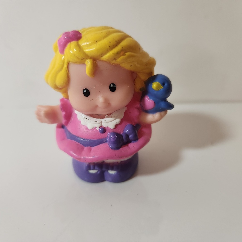 Fisher-Price Little People Blonde Girl Pink Dress Blue Bird 2008 Sara lynn